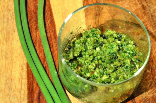 Smoked Garlic Scape Pesto